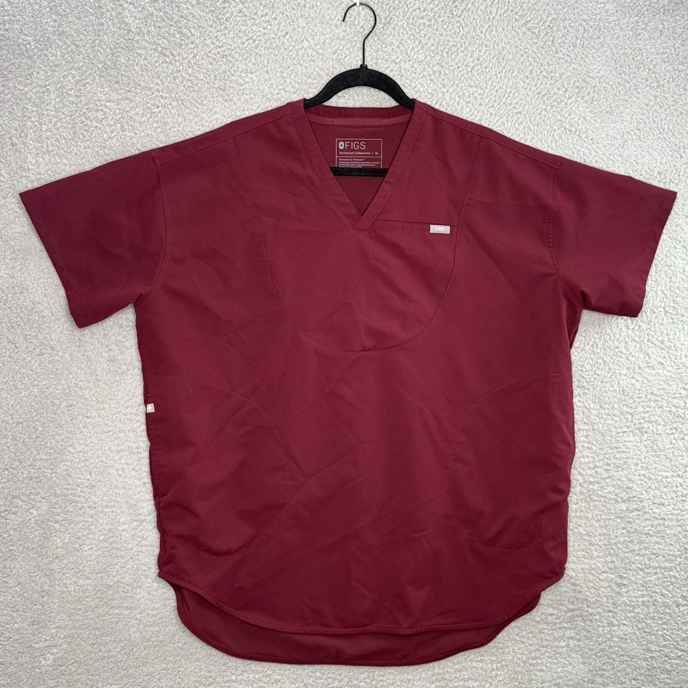 Figs Technical Collection Scrub Shirt Top Size XL Maroon Pocket Medical Nurse